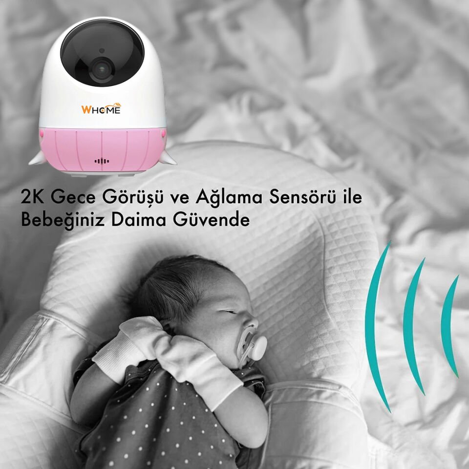 Whome 360° AI Gece Görüşlü Pembe WiFi Bebek Kamerası