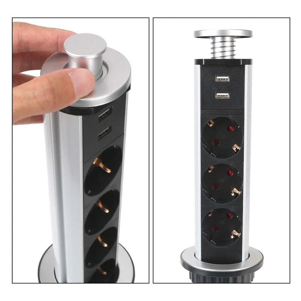 Vea VE-24062 Üçlü 1.5Metre Kablolu USB’Li 60Mm Masaüstü Priz