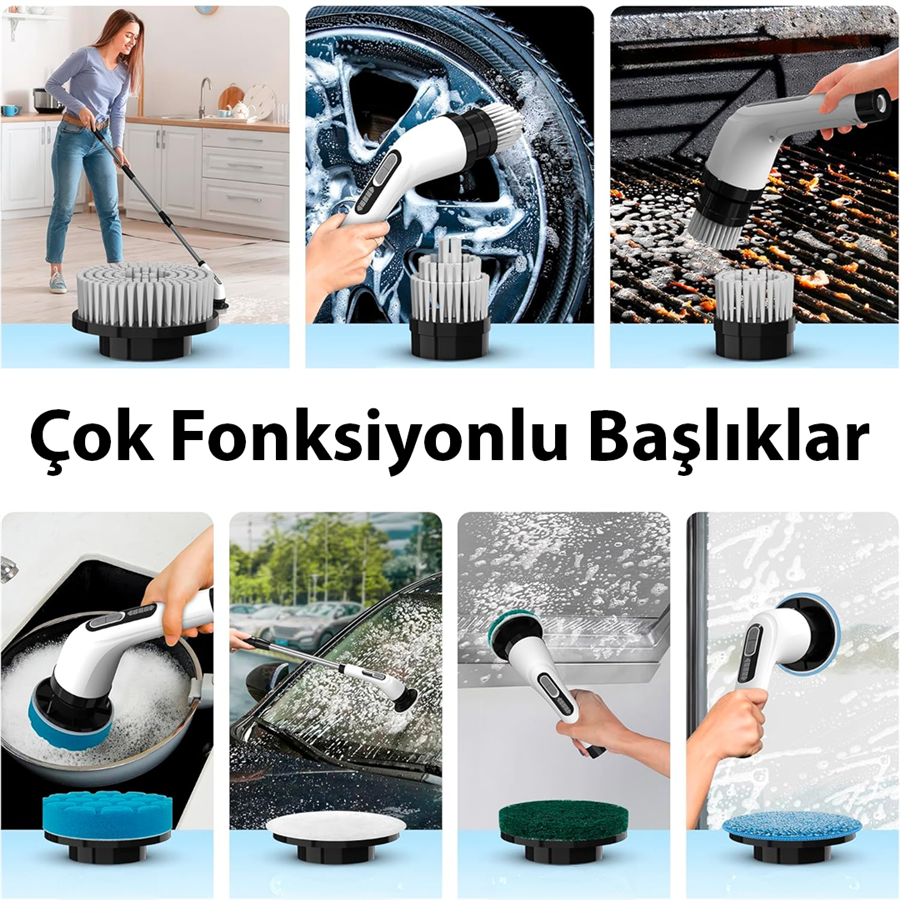Sunup SN-26239 9'U 1 Arada Çok Amaçlı Kablosuz Şarjlı Temizlik Fırçası