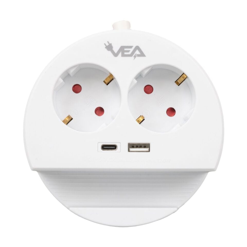 VE- G1102C 2'li USB+ Type-C Girişli Anahtarlı 1.5 Metre Grup Priz