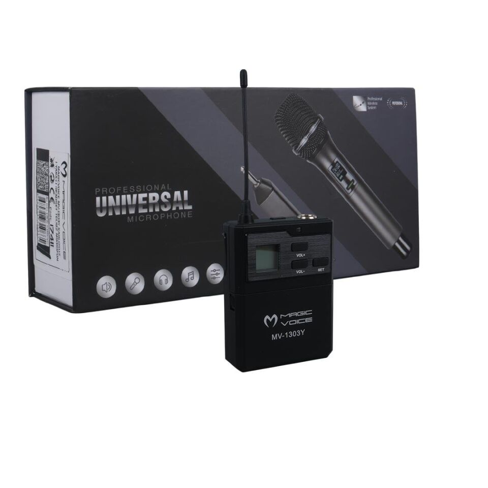 Magicvoice MV-1303Y UHF 1 Yaka + 1 Headset Kablosuz Profesyonel Telsiz Mikrofon