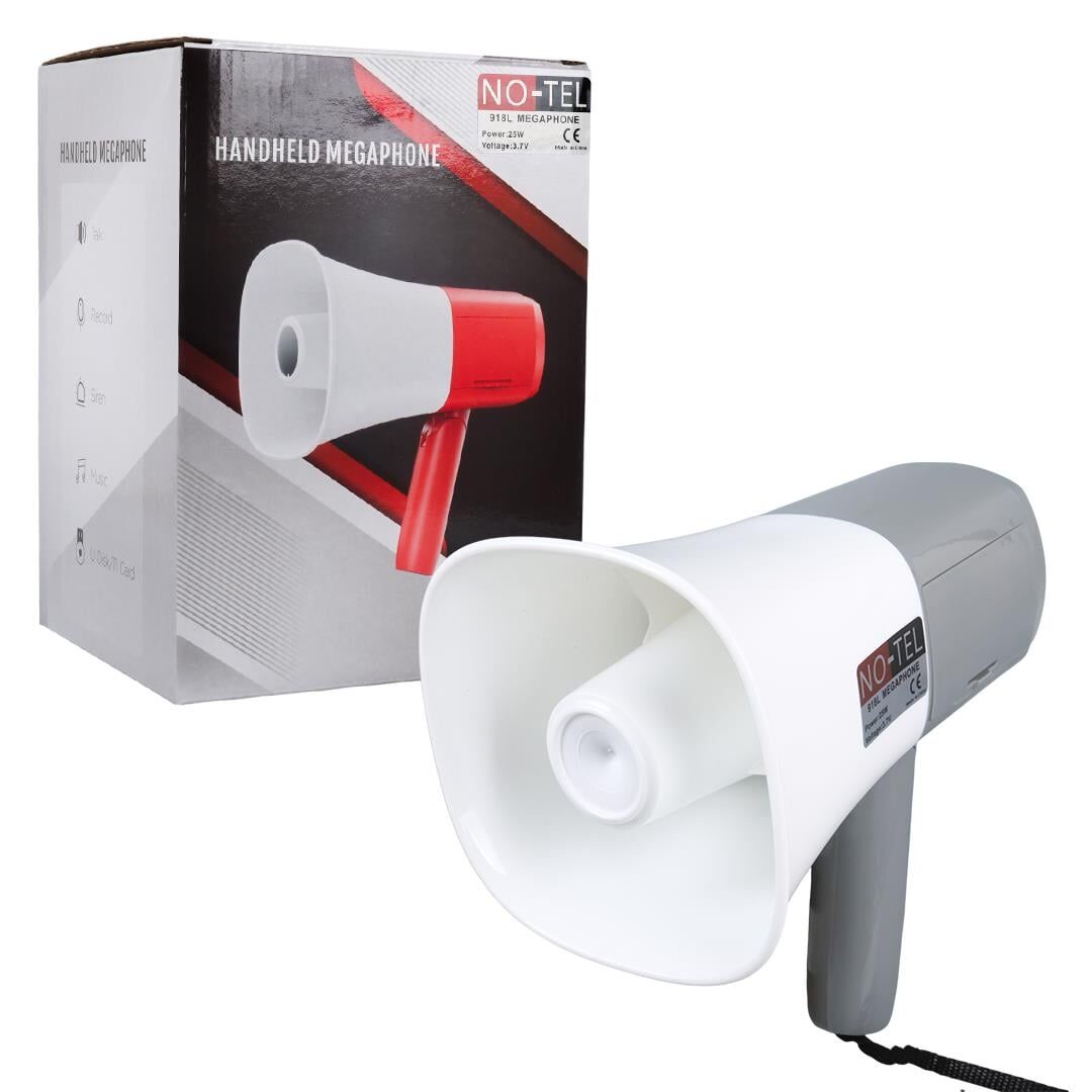 No-Tel 918L Bluetooth-Usb-Siren-Ses Kayıt Özelikli Dahili Bataryalı 25 Watt Mini El Tipi Megafon