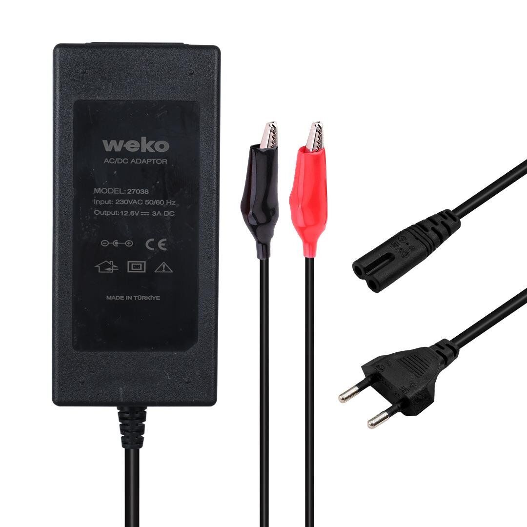 Weko 12.6 Volt 3 Amper Krokodil Uçlu Ledli Şarj Adaptörü