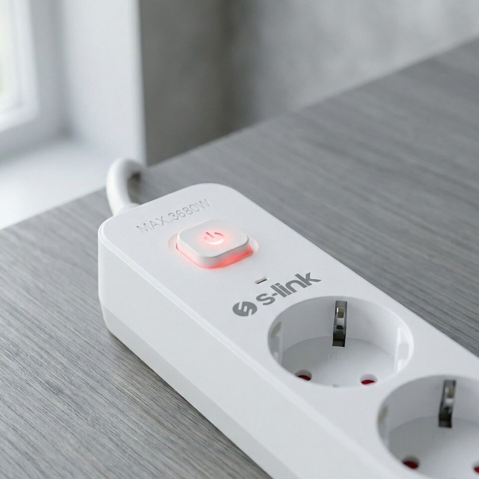 S-Link SPG501S Anahtarlı 5'Li Akım Korumalı Priz