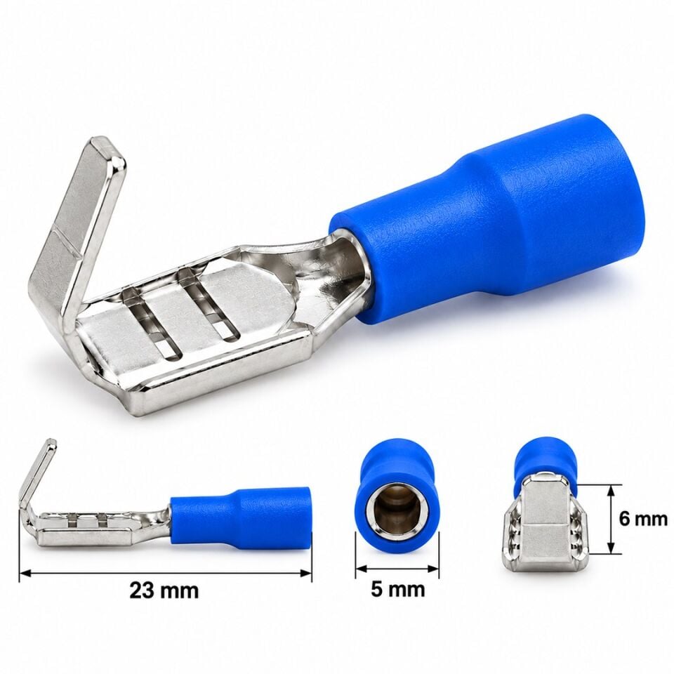 Powermaster PM-39056 1,5-2,5Mm2 Kesit 23X6x5mm Soket Mavi İzoleli Kablo Pabucu