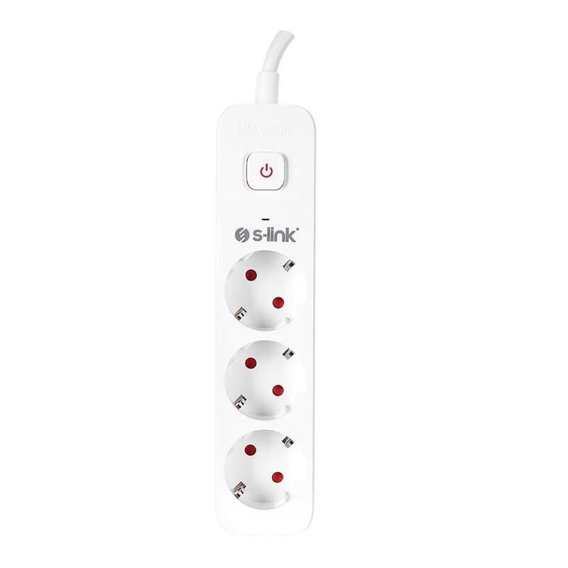 S-Link SPG301S 1.5M 3'Lü Anahtarlı Akım Korumalı Priz