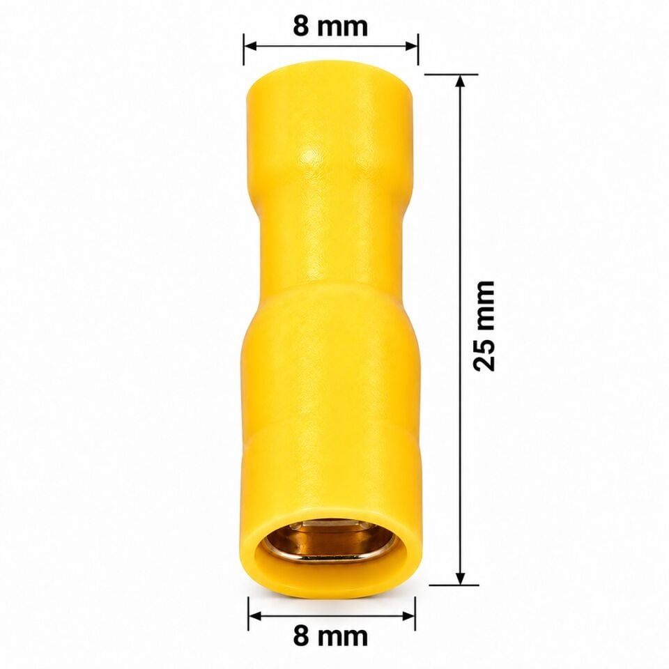 Powermaster PM-39075 4-6Mm2 Kesit 25X8x8mm Soket Sarı İzoleli Kablo Pabucu