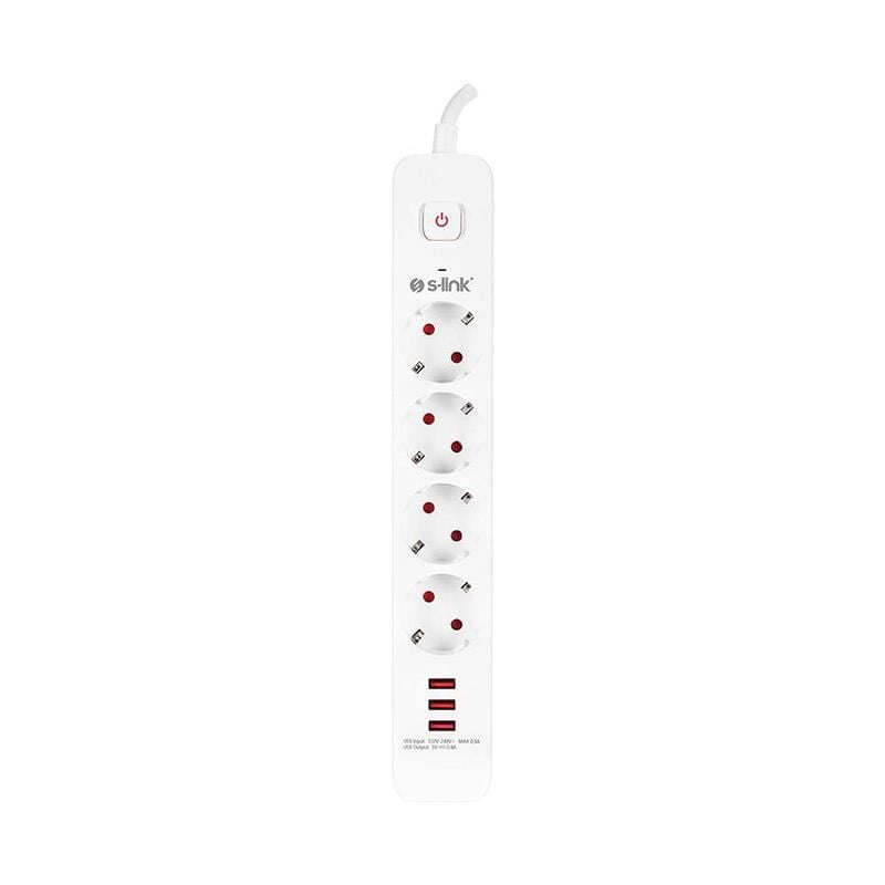 S-Link SPG403U 1.5 Metre 4'Lü Anahtarlı Akım Korumalı Priz