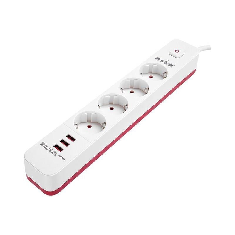 S-Link SPG403U 1.5 Metre 4'Lü Anahtarlı Akım Korumalı Priz