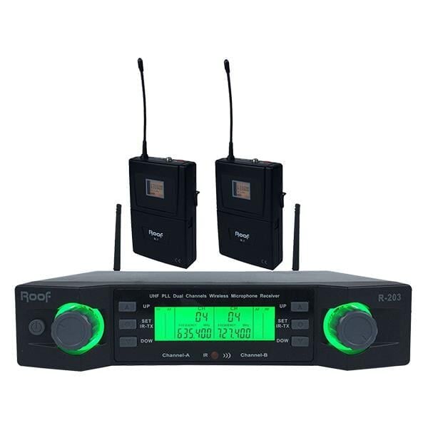 Roof R-203 2 Yaka 2 Kanal Kablosuz UHF Telsiz Mikrofon