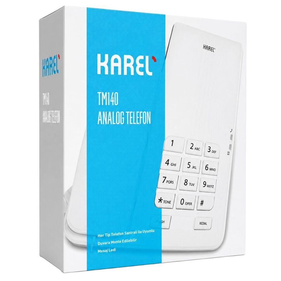 Karel TM-140 Analog Kablolu Ekransız Beyaz Masaüstü Telefon