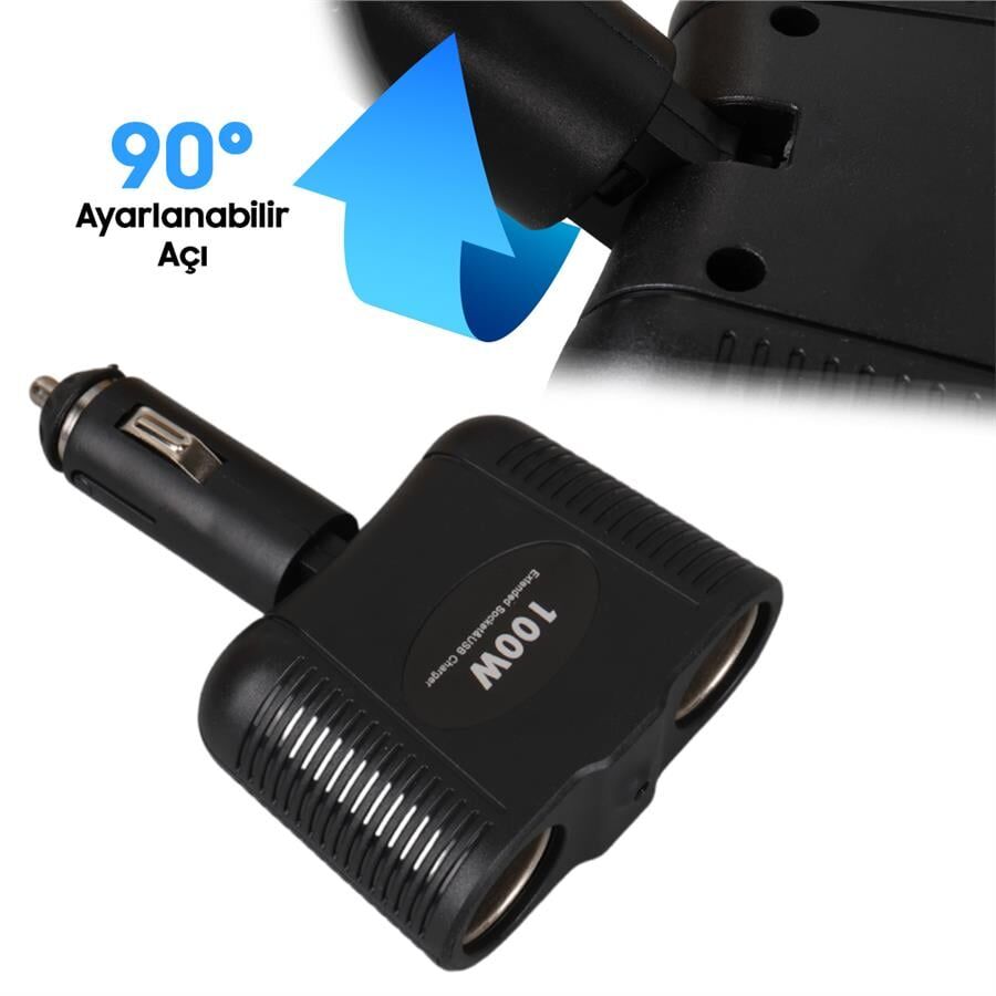 Olesson 1643 12-24V 100 Watt 2'Li Araç Çakmak Çoklayıcı