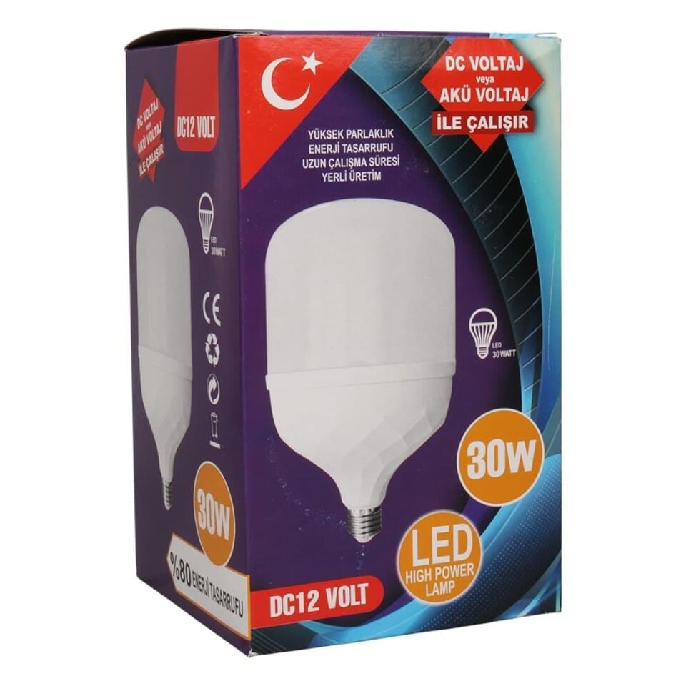 Powermaster PM-28471 E27 12 Volt - 30 Watt 6500K Yerli Üretim Beyaz Jumbo Led Ampul