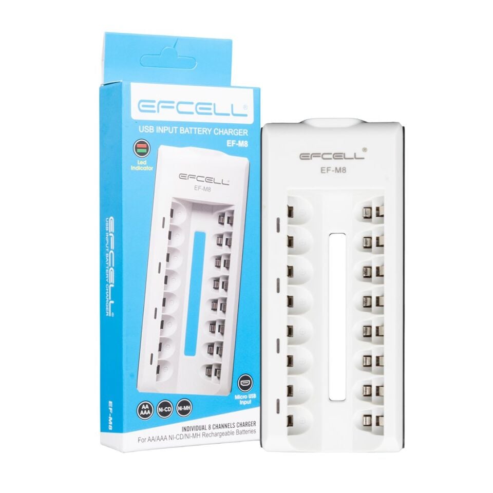 Efcell M8 AA/AAA Kalem Ve İnce Kalem 8'li Pil Şarj Cihazı