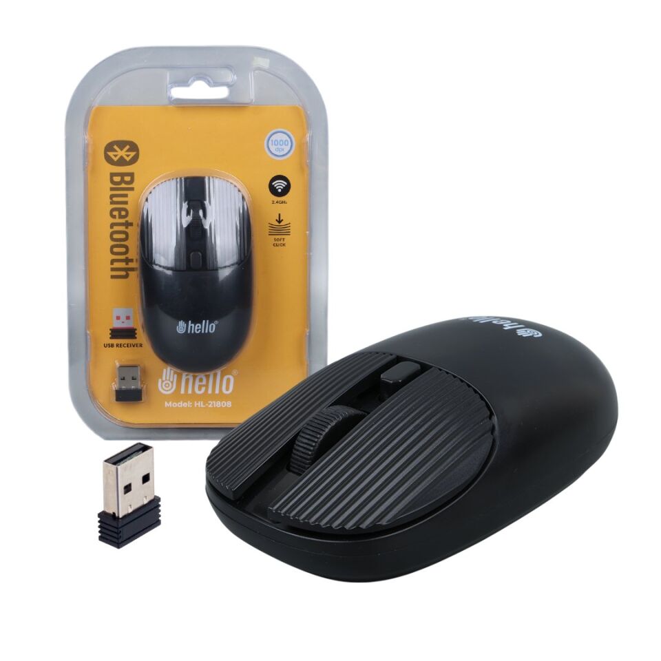 Hello HL-21808 Siyah 1000DPI 2.4Ghz Kablosuz Bluetooth Mouse