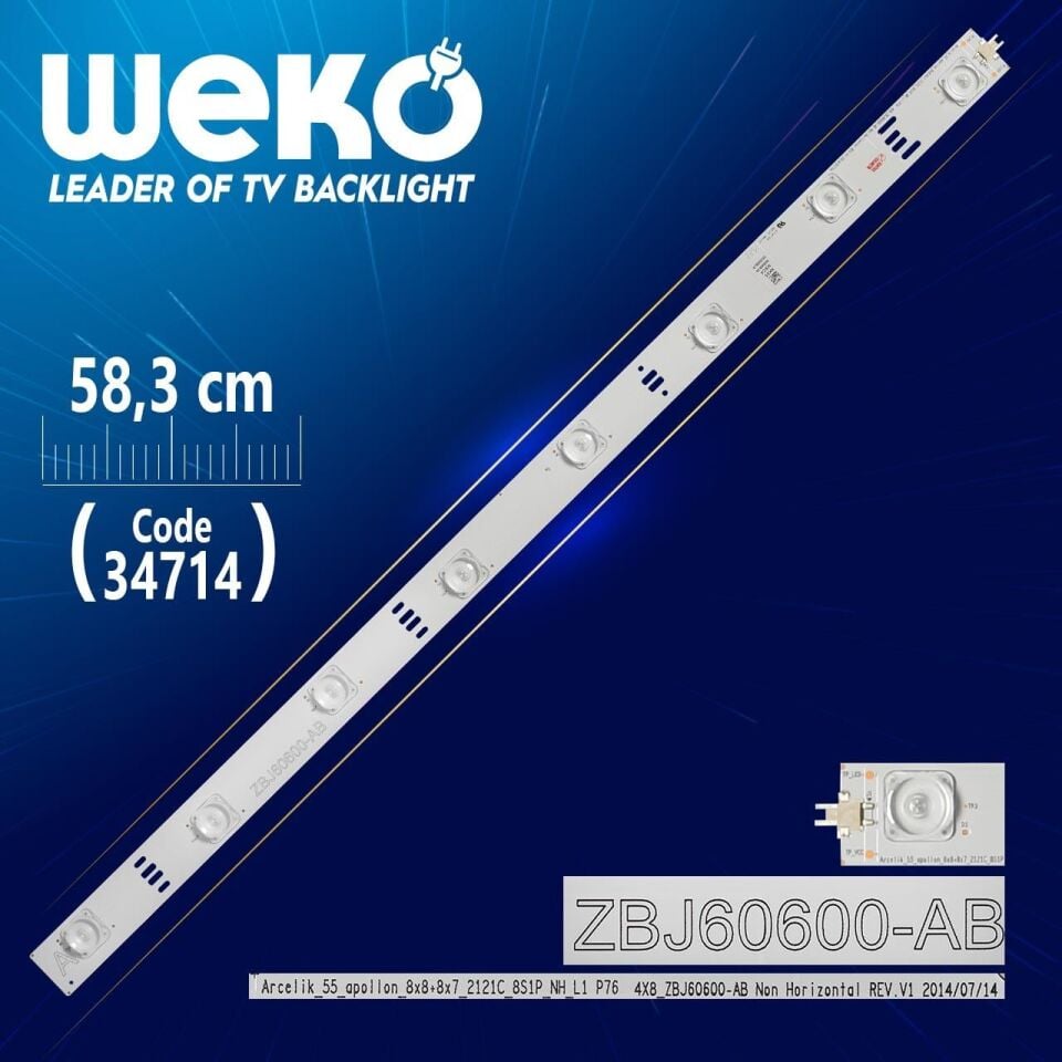 ARCELİK_55_APOLLON_8X8+8X7_2121C_8S1P_NH_L1 P76 4X8_ZBJ60600-AB REV.V1 - 58.3 Cm 8 Ledli - WK-042 Led Tv Bar