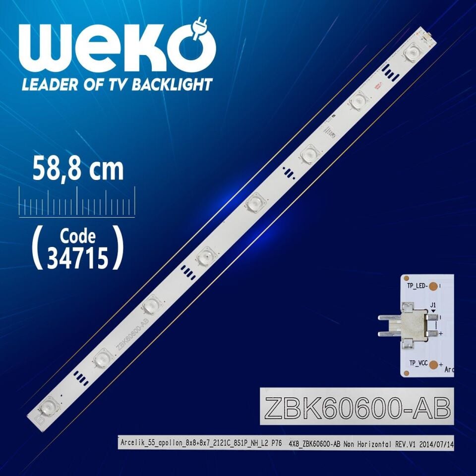 ARCELİK _ 55 _ APOLLON _ 8X8+8X7 _ 2121C_8S1P_NH_L2 P76 - 58.8 Cm 8 Ledli - WK-10/WK-043 Led Tv Bar