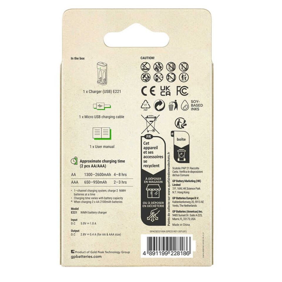 Gp Recyko E221 Usb 2'li AA - AAA Pil Şarj Cihazı