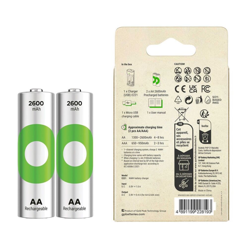 Gp Recyko E221 2x 2600 mAh R6 AA Kalem Pilli Şarj Cihazı