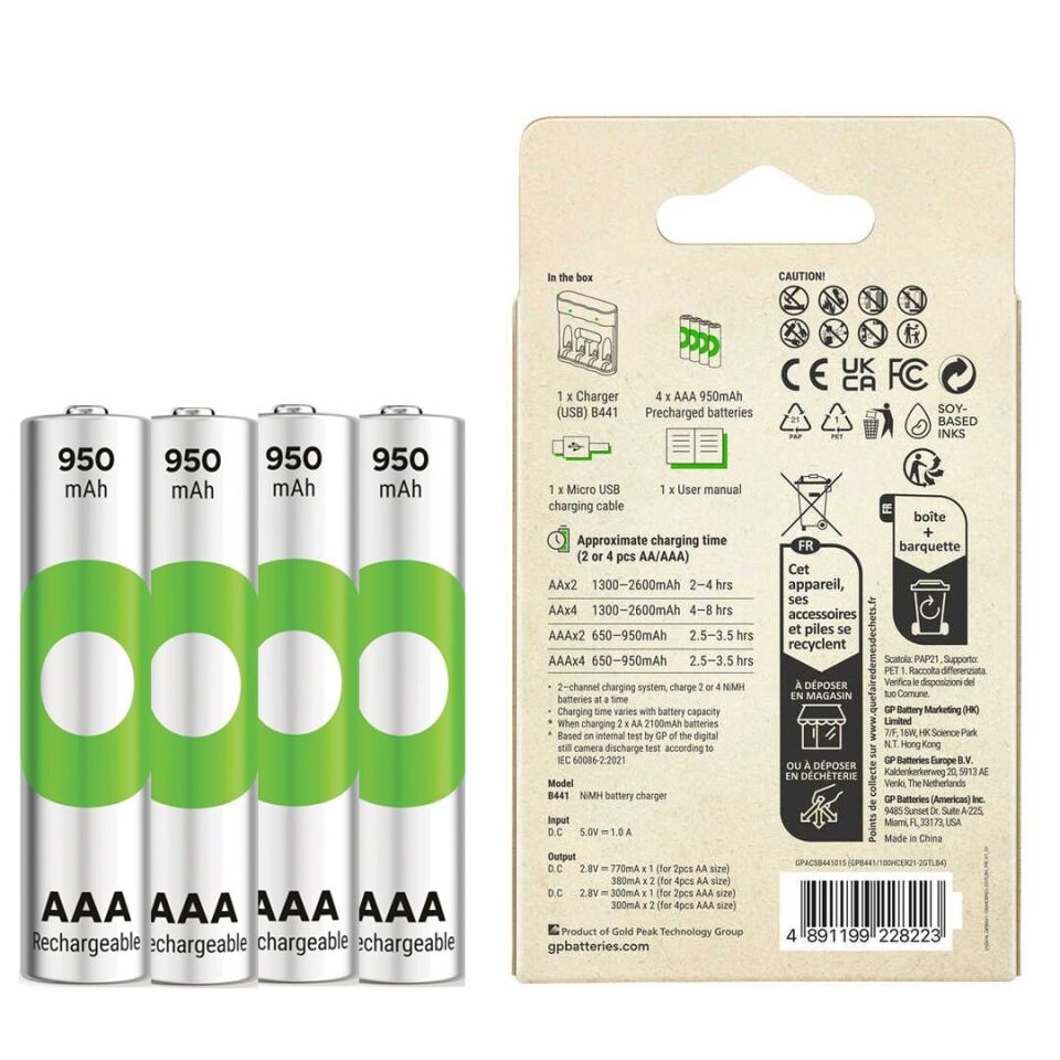 Gp Recyko B441 4x 950 mAh AAA İnce Kalem Pilli Şarj Cihazı