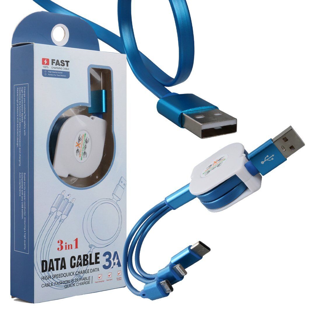PowerMaster PM-26347 Mavi 3'ü 1 Arada Usb Şarj Kablosu