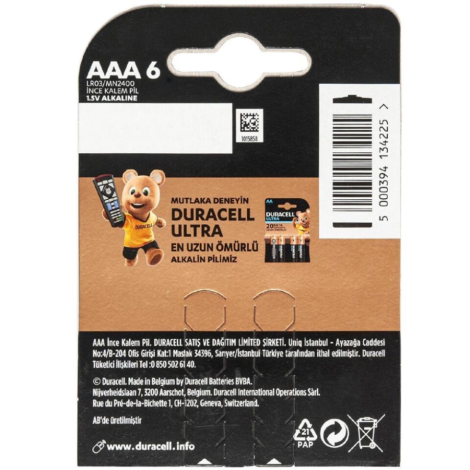 Duracell Basic Alkalin AAA İnce Kalem Pil (6'lı Paket)