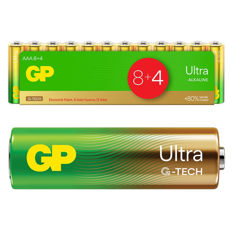 GP G-Tech 8+4 12li Paket Alkalin AAA İnce Kalem Kumanda Pili