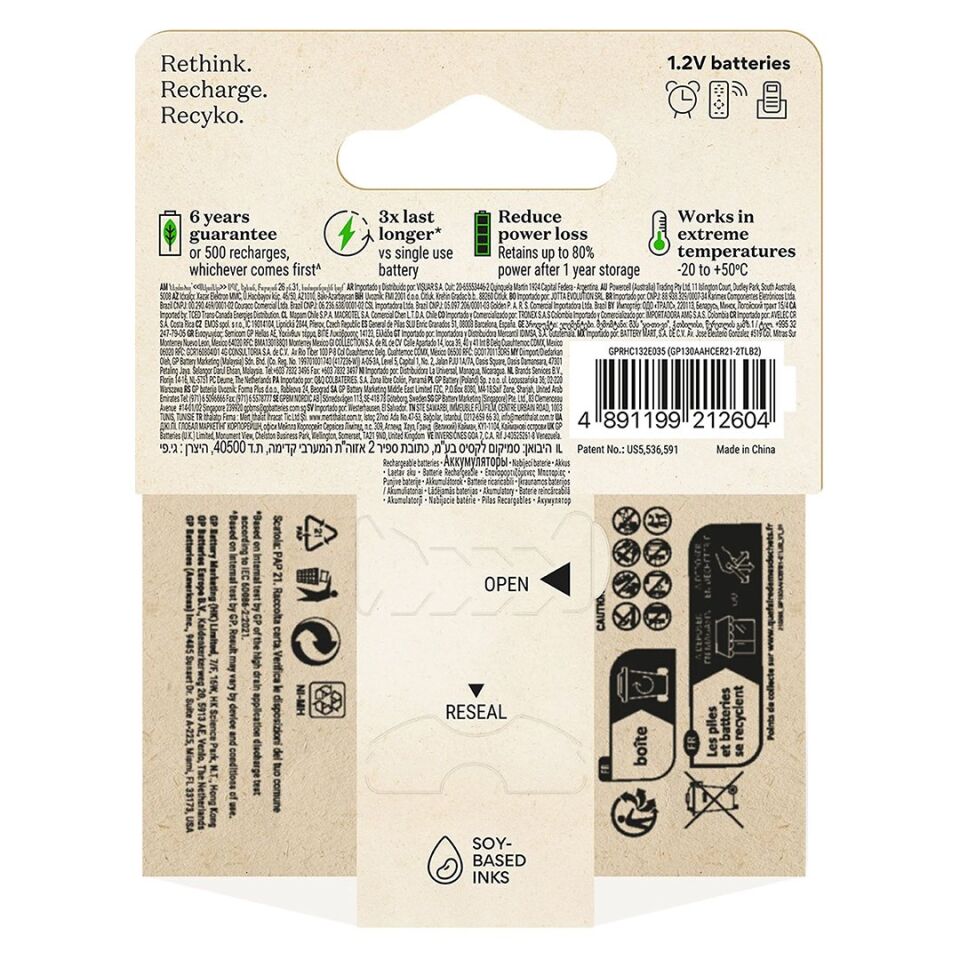 Gp ReCyko 1300 mAh 1.2 Volt AA Kalem Şarjlı Pil (2li Paket)