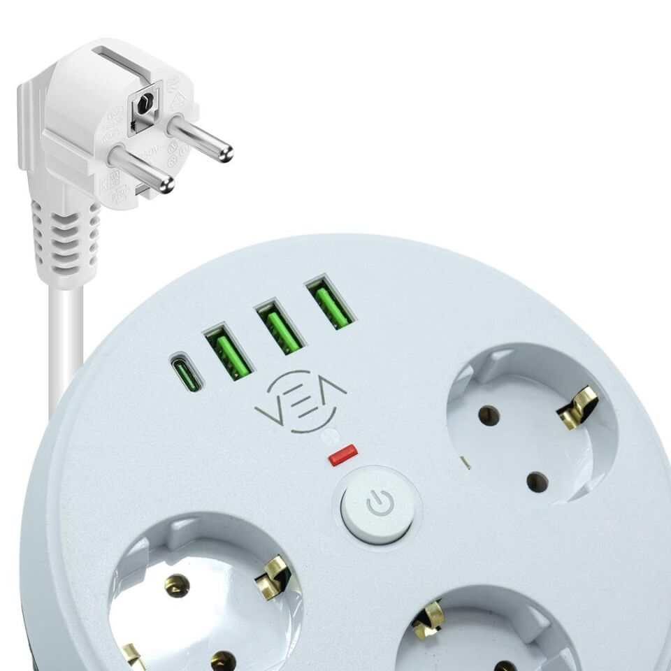 Vea 3'lü USB ve Type-C Girişli Akım Korumalı Grup Priz