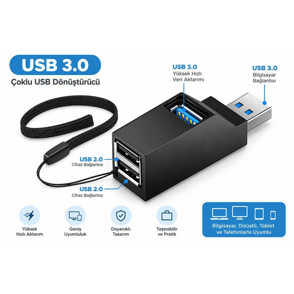 Powermaster PM-38399 3 Portlu USB 3.0 Çoklu Dönüştürücü Hub Çoklayıcı