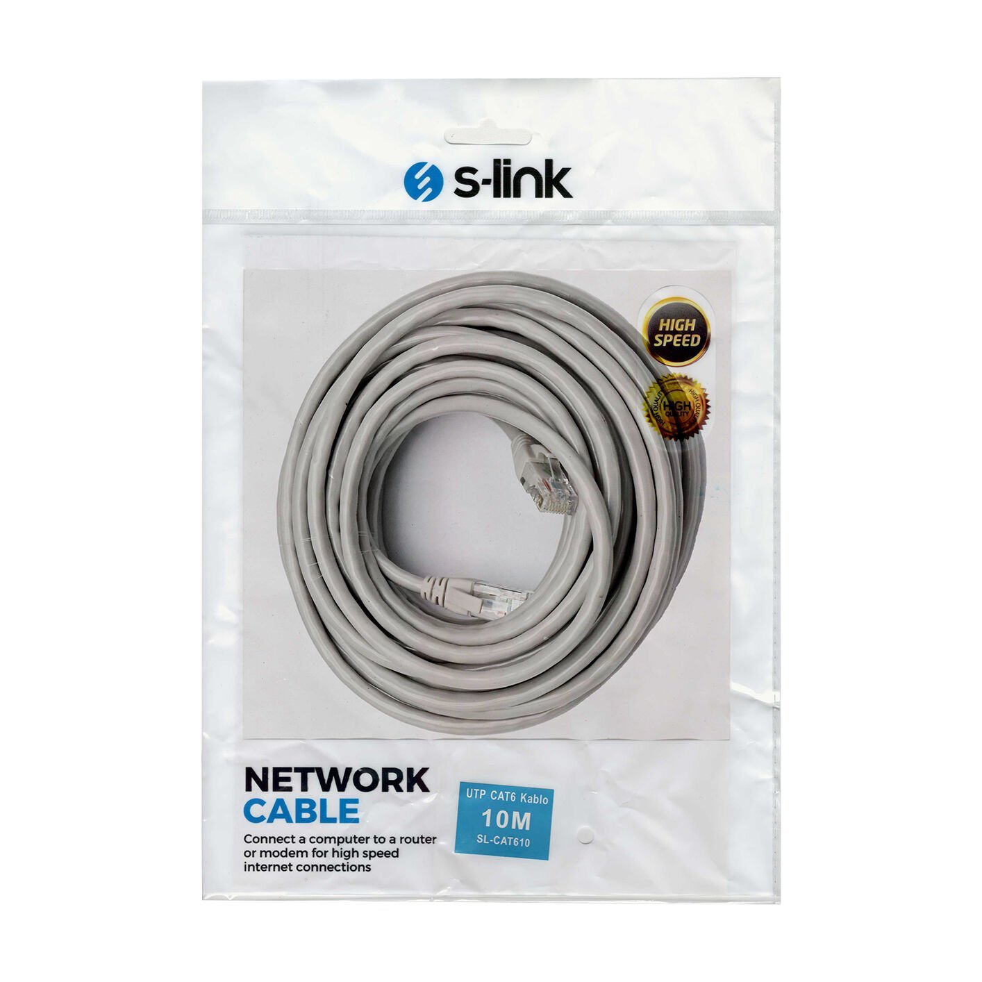 S-Link SL-CAT610 Gri̇ Cat6 10 Metre Ethernet Kablo