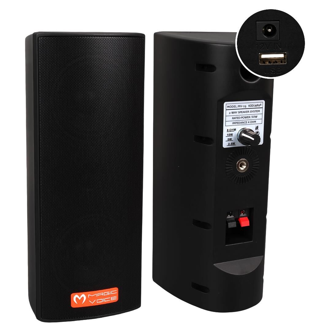 Magicvoice MV-26 2X7.5 CM 50 Watt Komütatörlü Hat Trafolu Siyah Sütun Hoparlör