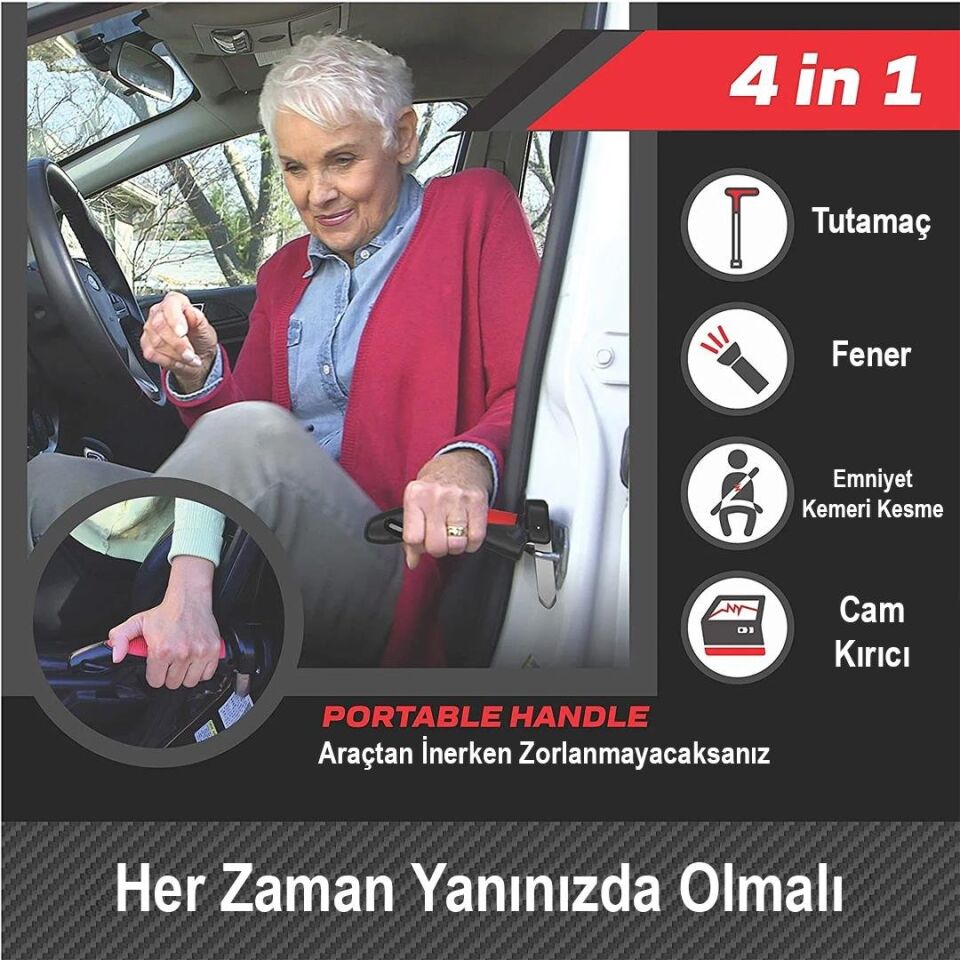Sunup Çok Fonksiyonlu Araç İniş Destek Kolu Cam Kırıcı Fener