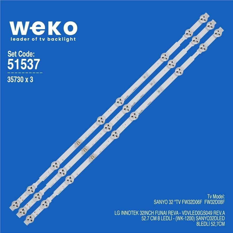 Wkset-6537 35730X3 Lg Innotek 32Inch Funaı Reva - Vdvled0gs049 Rev.A  3 Adet Led Bar