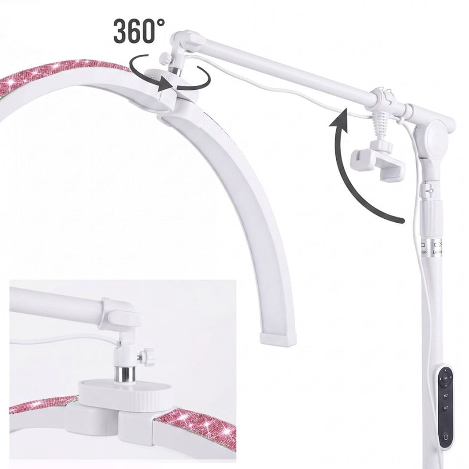 Trled 70CM Beyaz Ve Işıltılı Pembe Elmas Desenli Ayaklı Profesyonel Güzellik Lambası
