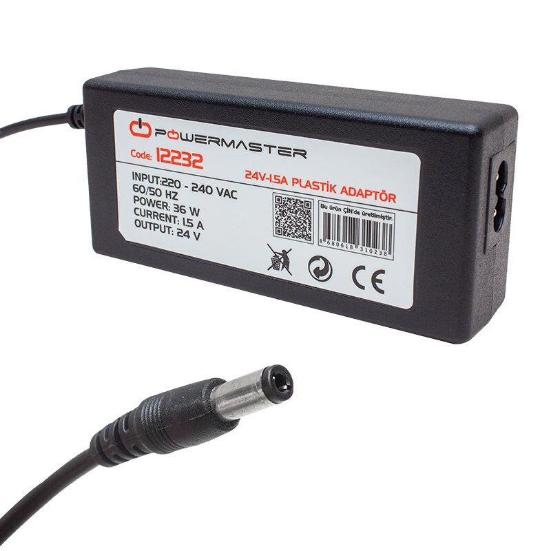 Powermaster PM-12232 24 Volt - 1.5 Amper 5.5*2.5 Mm Uçlu Plastik Kasa Masaüstü Adaptör