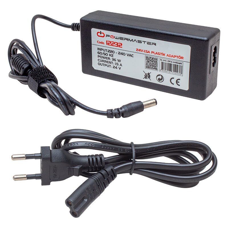 Powermaster PM-12232 24 Volt - 1.5 Amper 5.5*2.5 Mm Uçlu Plastik Kasa Masaüstü Adaptör