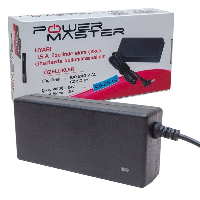 Powermaster PM-12232 24 Volt - 1.5 Amper 5.5*2.5 Mm Uçlu Plastik Kasa Masaüstü Adaptör