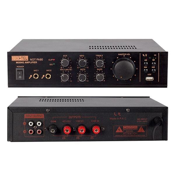 No-Tel 80 W Mini USB-SD-Bluetooth 70-100 V 2 Mik. Giriş Trafolu Anfi