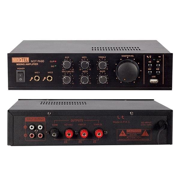 No-Tel 80 W Mini USB-SD-Bluetooth 70-100 V 2 Mik. Giriş Trafolu Anfi