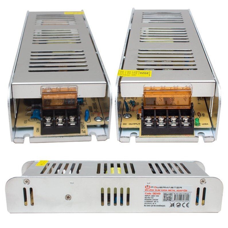 Powermaster PM-13249 12 Volt - 20 Amper Slim Metal Kasa Adaptör