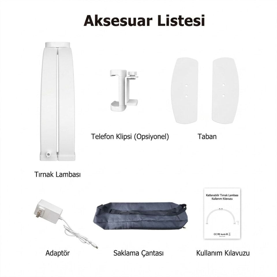 Trled F-550A Beyaz 55Cm Katlanabilir Yarım Ay Protez Tırnak Ve Güzellik Uzmanı Masa Lambası