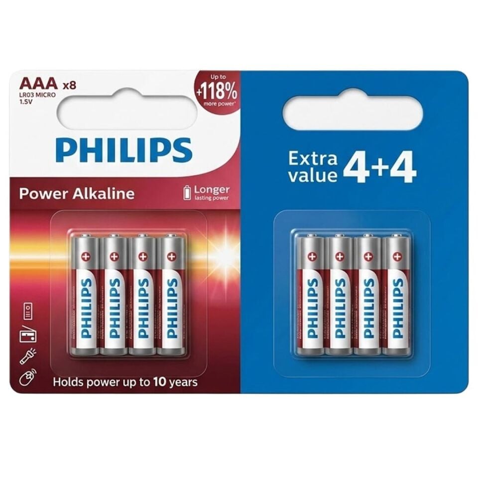 Philips Power Alkaline LR03P8BP/10 1.5V AAA İnce Kalem Pil