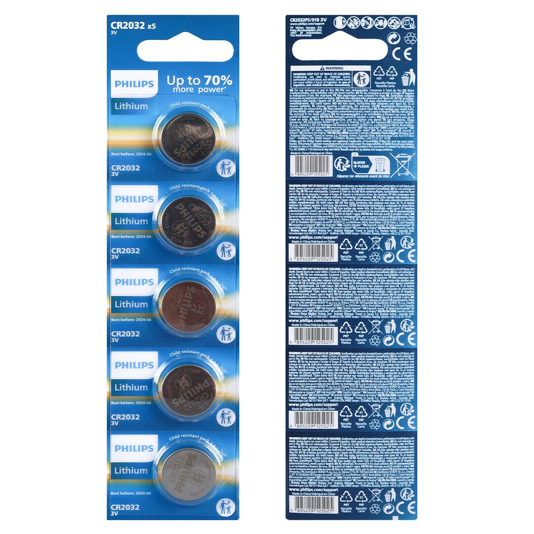 Philips CR2032 3V Lityum Blister 5'li Paket Düğme Para Pil