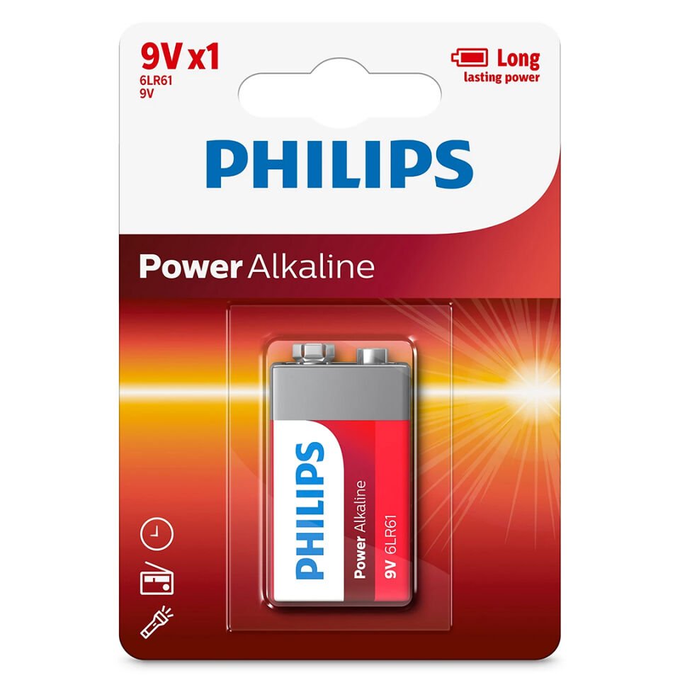 Philips 6LR61-P1B 9 Volt Power Alkalin Pil (Tekli)