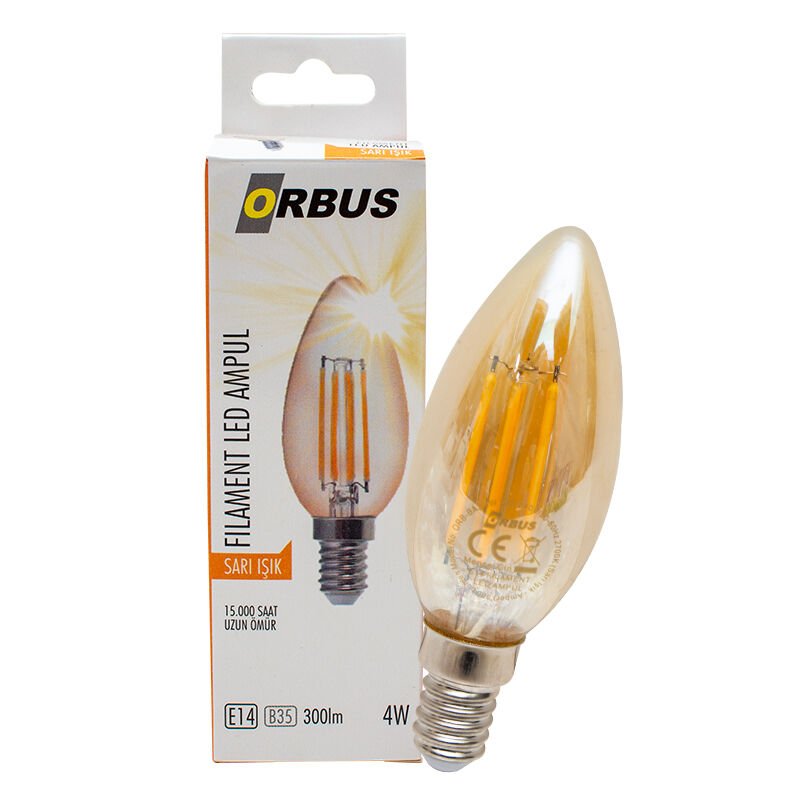 Orbus ORB-B35 C37 4 Watt E14 Sarı Filament Led Ampul