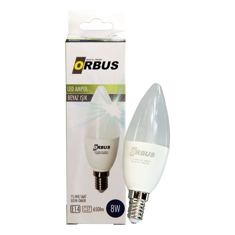 Orbus ORB-8W C37 E14 650 Lümen 8 Watt Beyaz Tasarruflu Ampul
