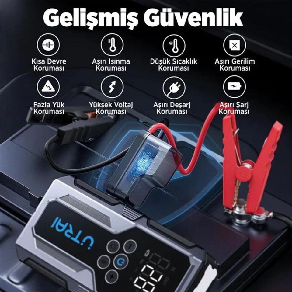 Utrai JS-9 12-24V Akü Şarj Powerbank Lastik Hava Kompresörü