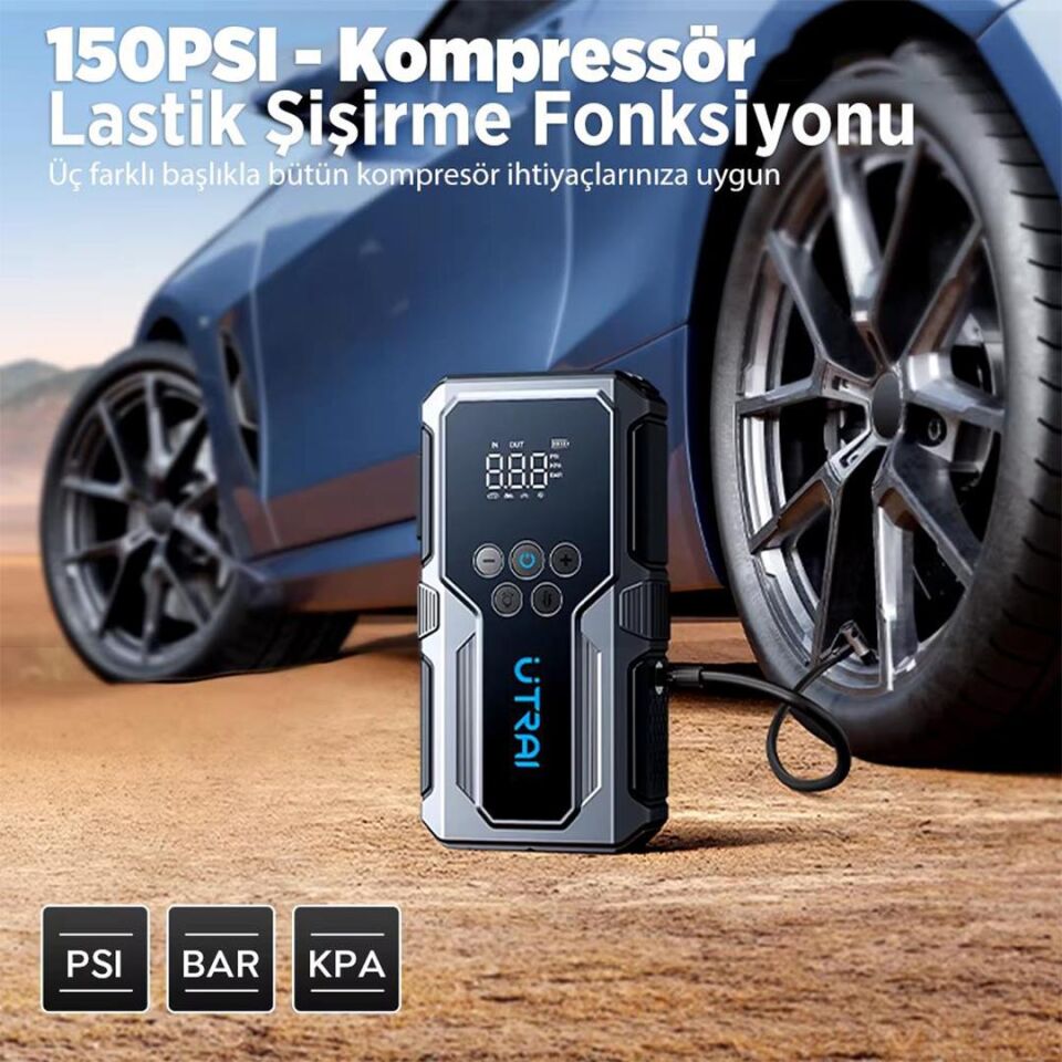 Utrai JS-9 12-24V Akü Şarj Powerbank Lastik Hava Kompresörü