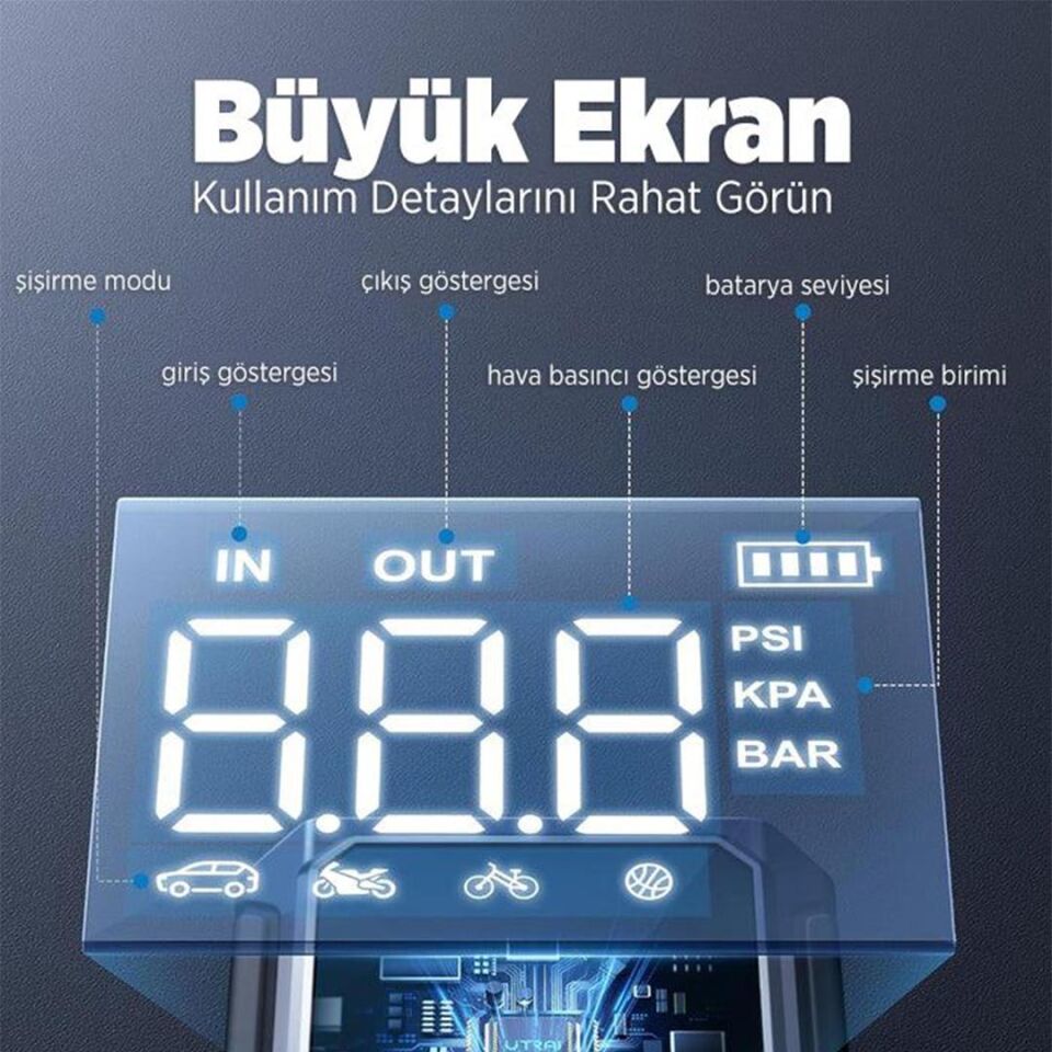 Utrai JS-9 12-24V Akü Şarj Powerbank Lastik Hava Kompresörü